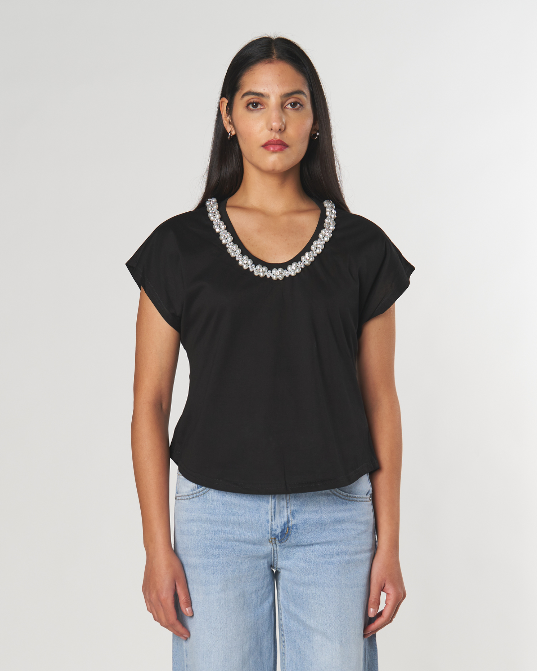 Polera Giro Collo Perline