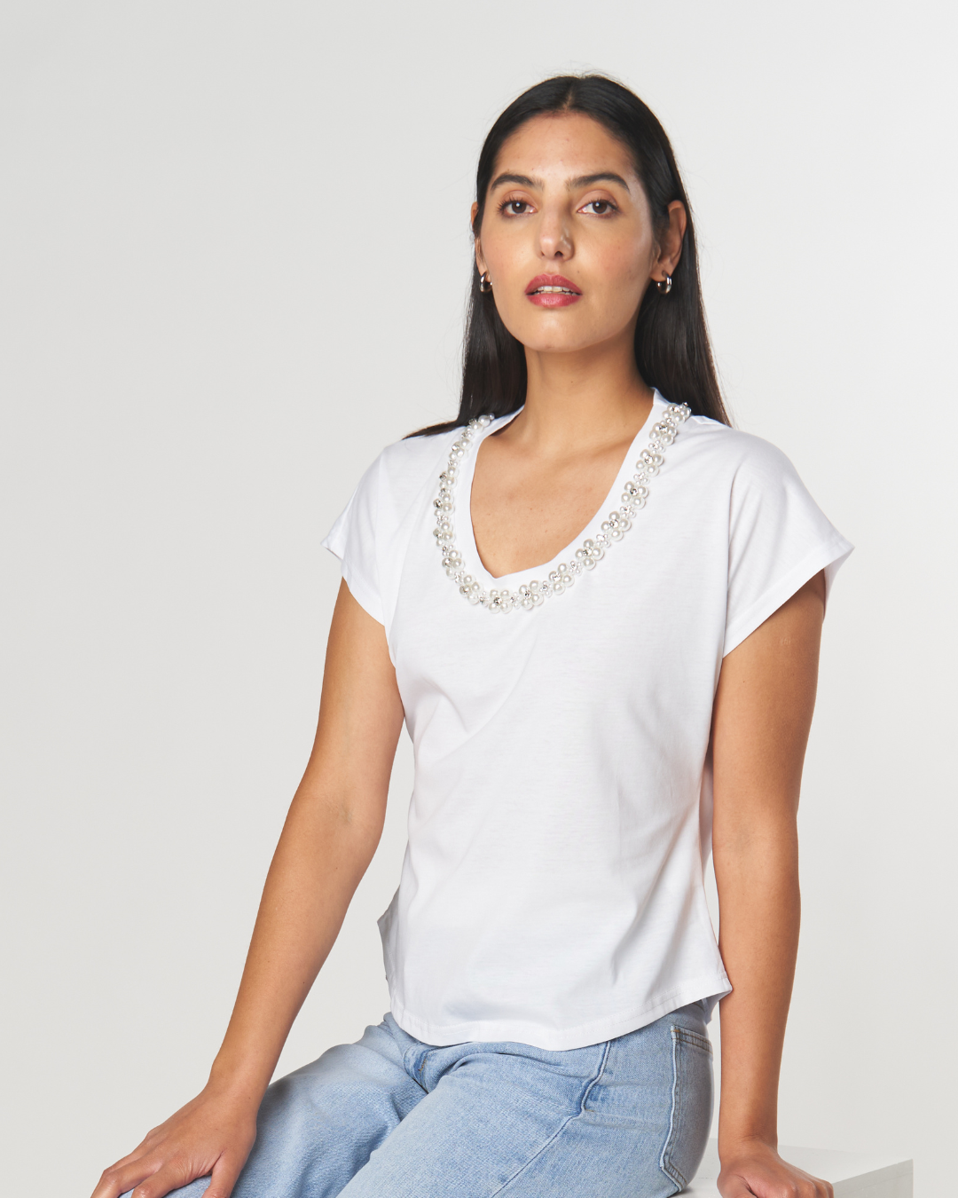 Polera Giro Collo Perline