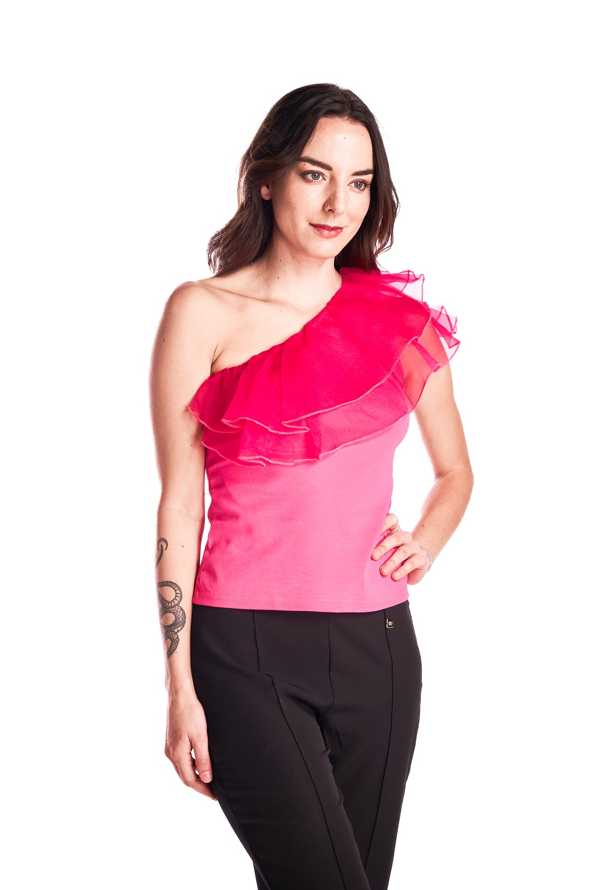 Top Un Hombro Organza