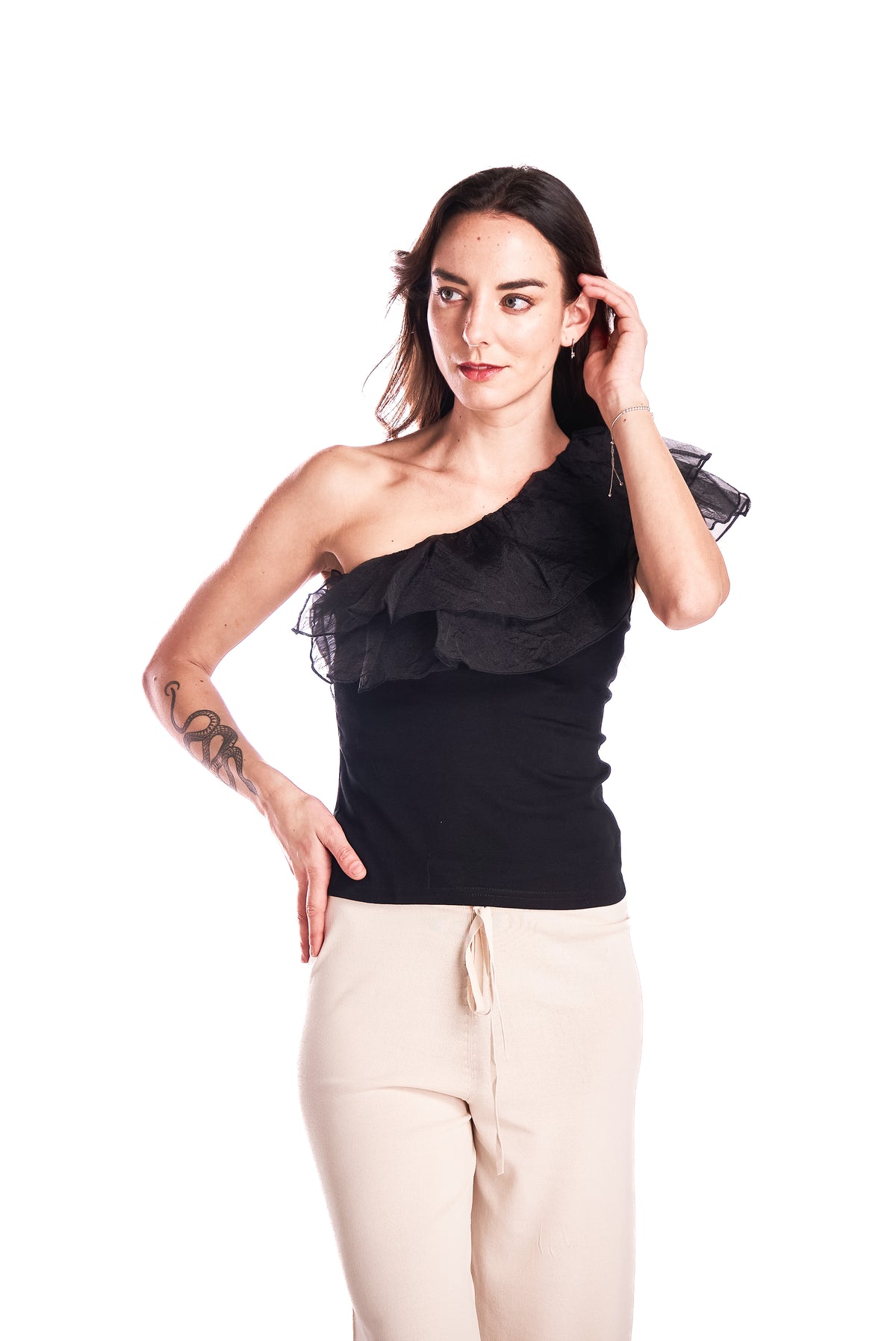 Top Un Hombro Organza
