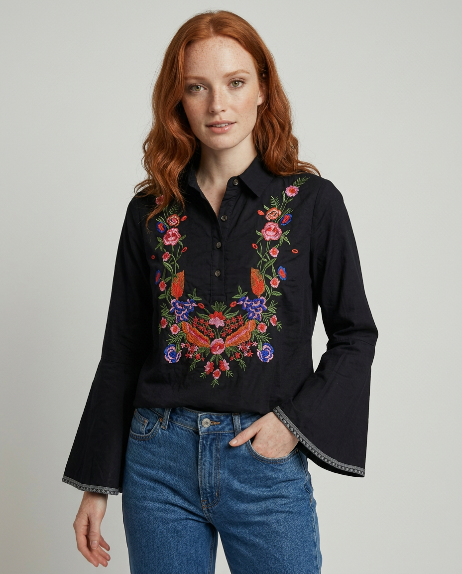 BLUSA RICAMO MANGA VOLADO
