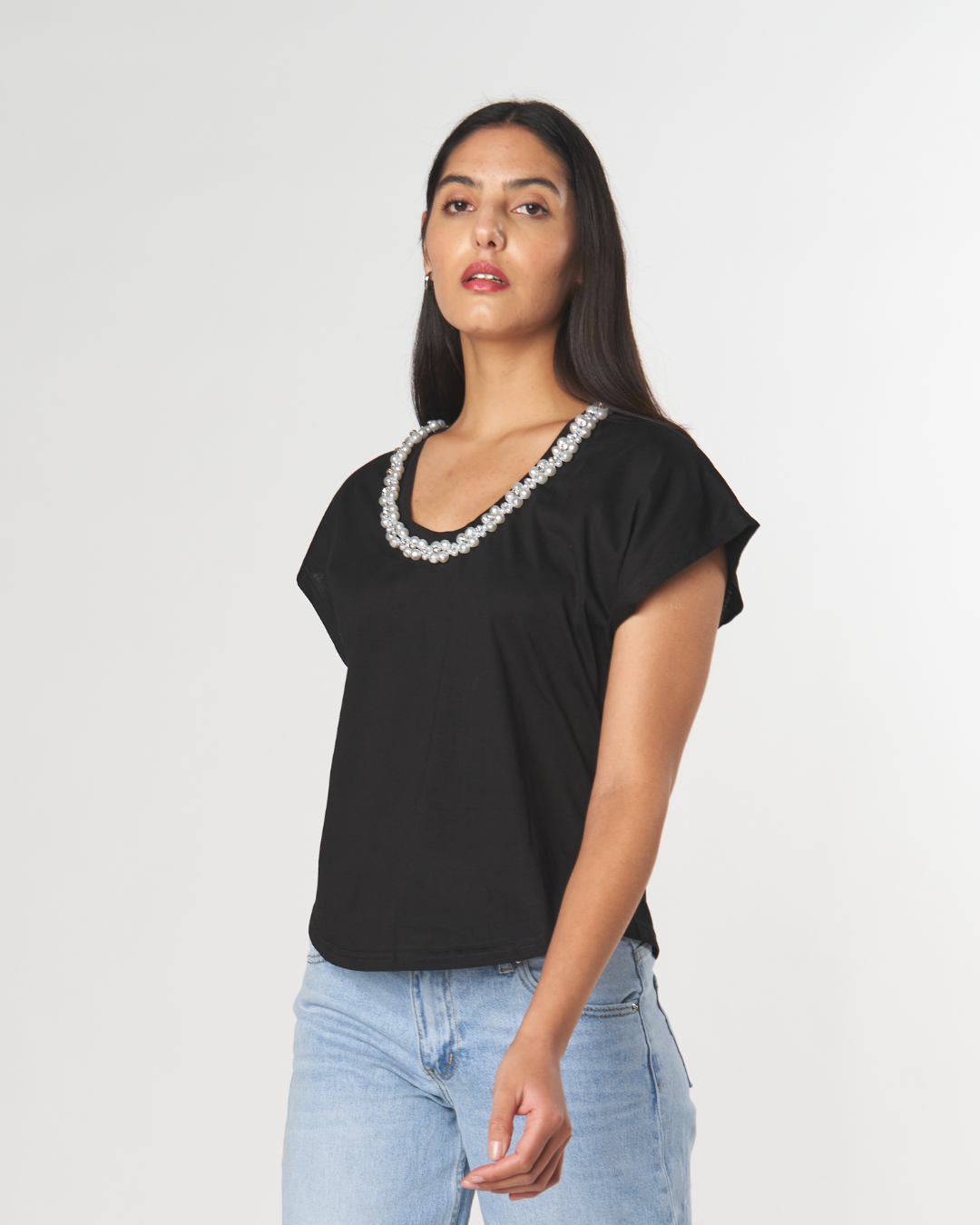 Polera Giro Collo Perline