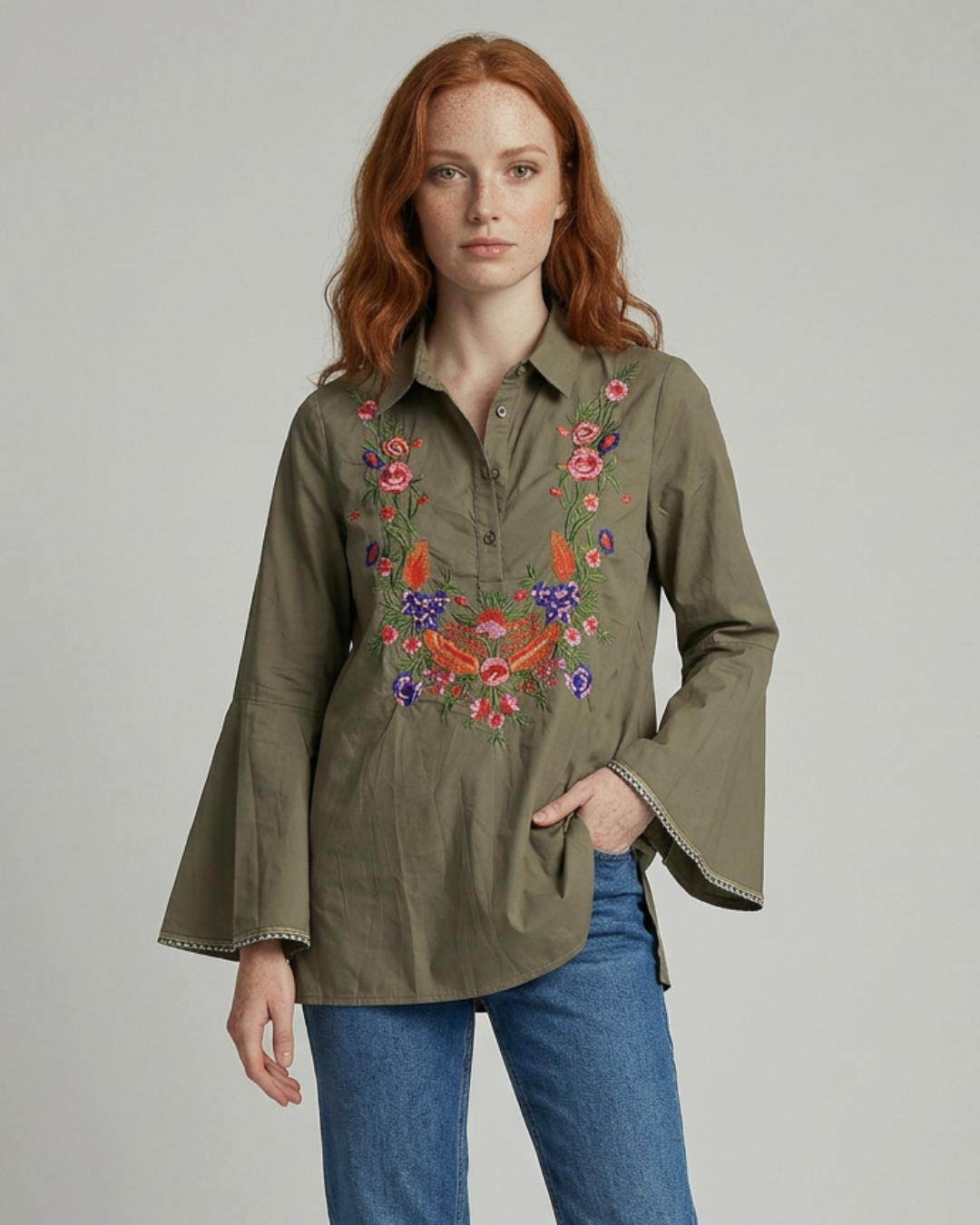 BLUSA RICAMO MANGA VOLADO